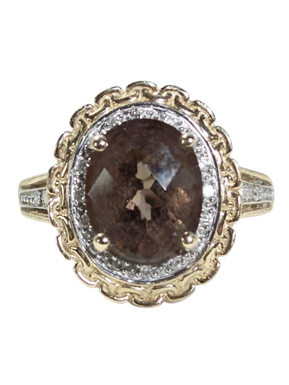 14K Yellow Gold Smoky Quartz & Diamond Halo Ring Women's Size 7 - Picture 2 of 12